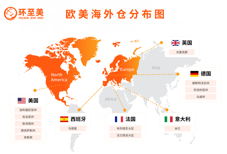 环至美欧美海外仓分布 环至美欧美海外仓分布